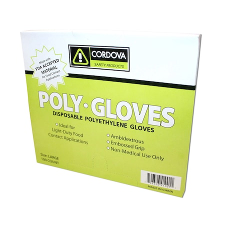 Cordova Disposable Gloves, 1 mil Palm, High Density Polyethylene, L, 12 PK, Clear 4102L